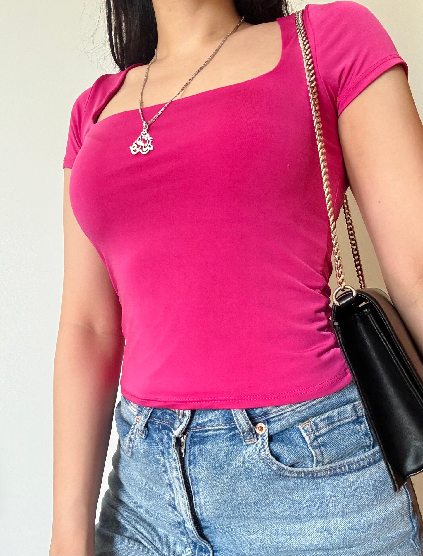 Pink Square Neck Top