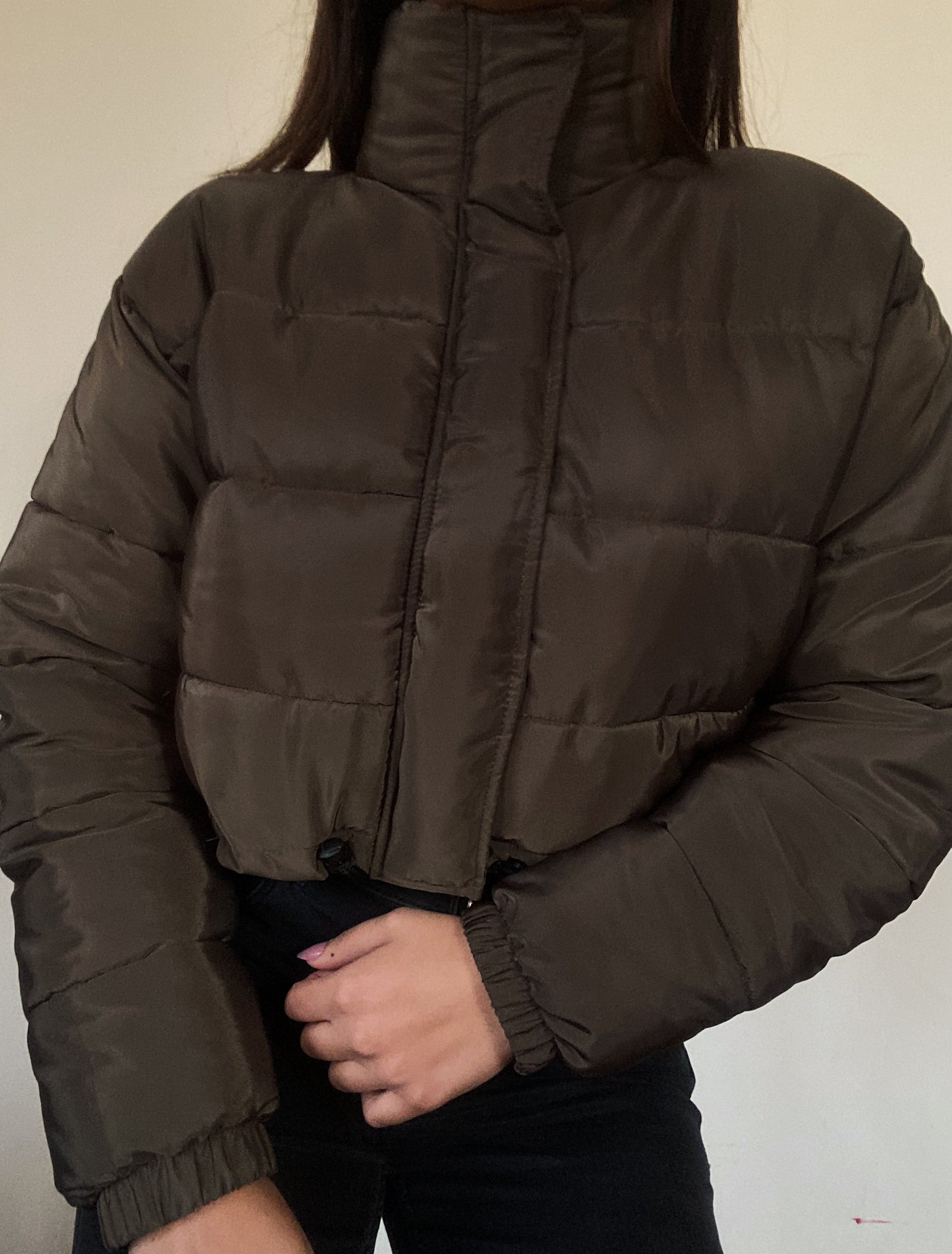 Navy Green Cropped Puffer