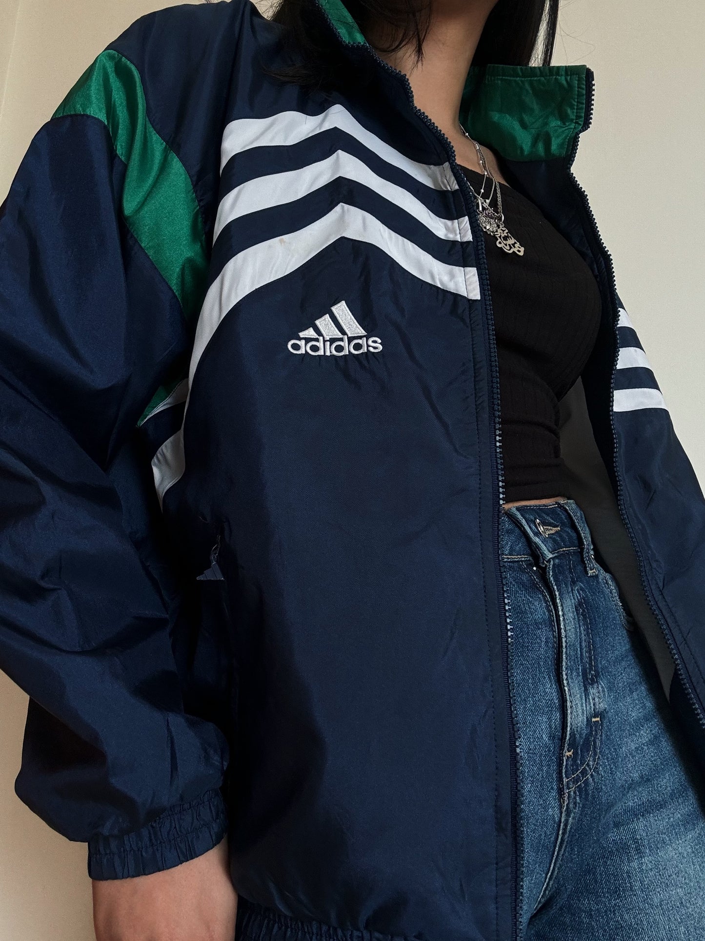 Vintage Adidas Navy & Green Blue Windbreaker