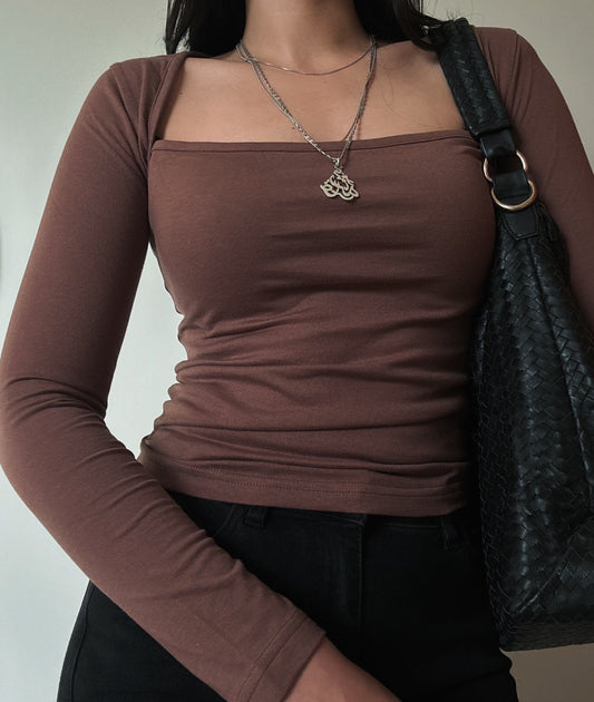 Basic Square Neck Top - Chocolate