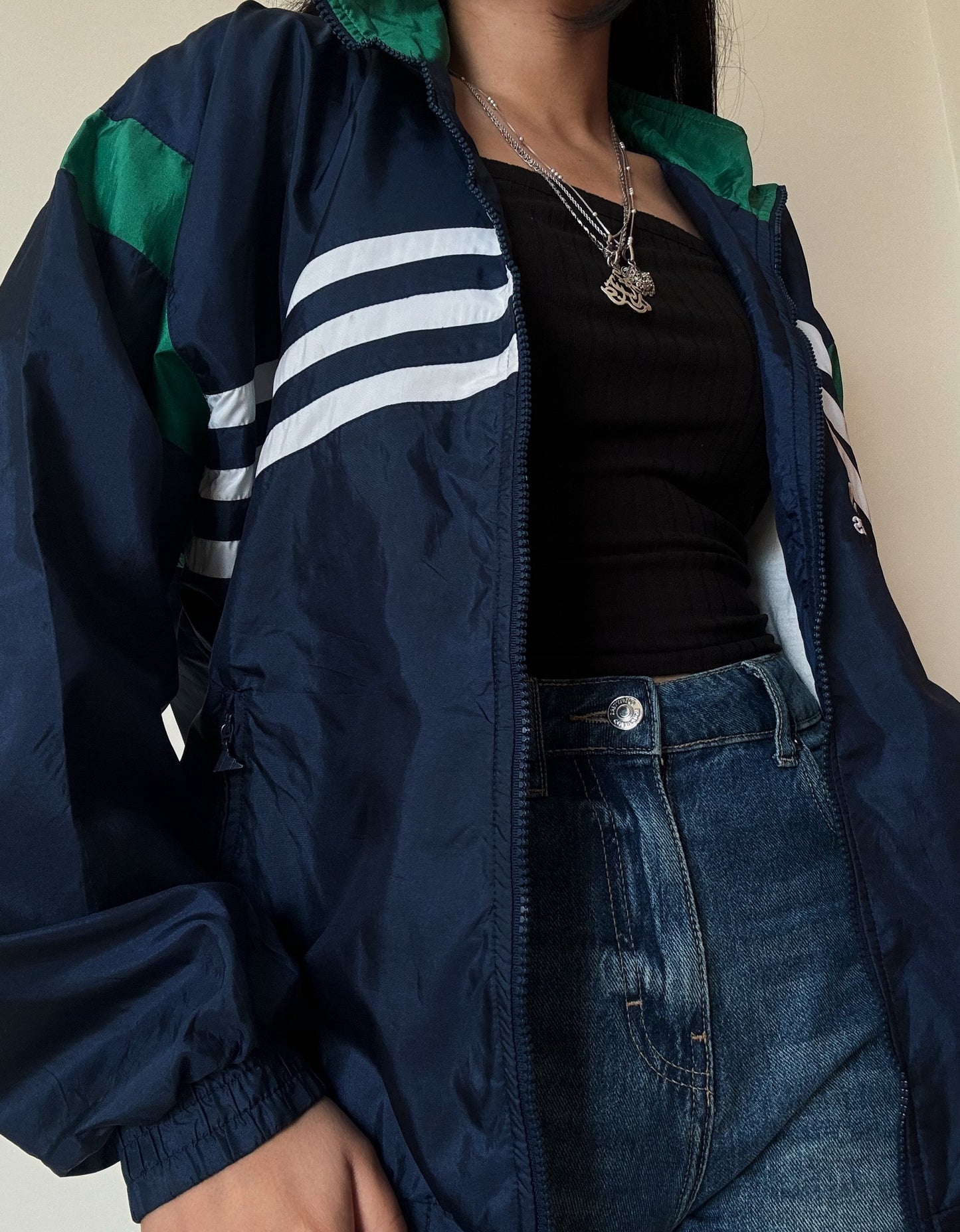Vintage Adidas Navy & Green Blue Windbreaker