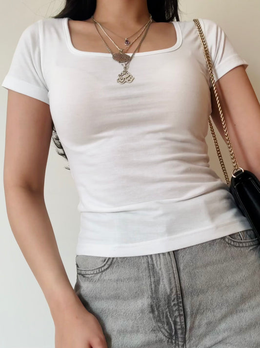 Square Neck Top - White