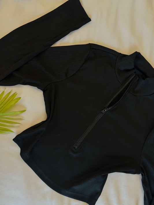 Black Zip Crop Top