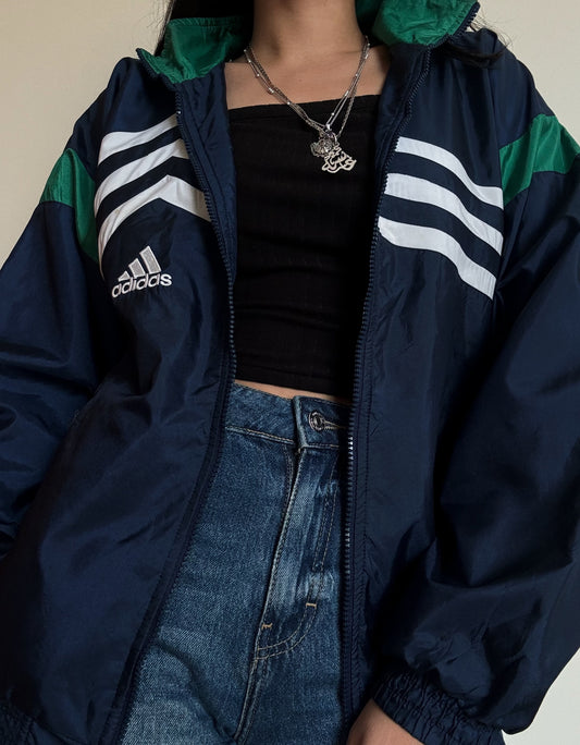 Vintage Adidas Navy & Green Blue Windbreaker