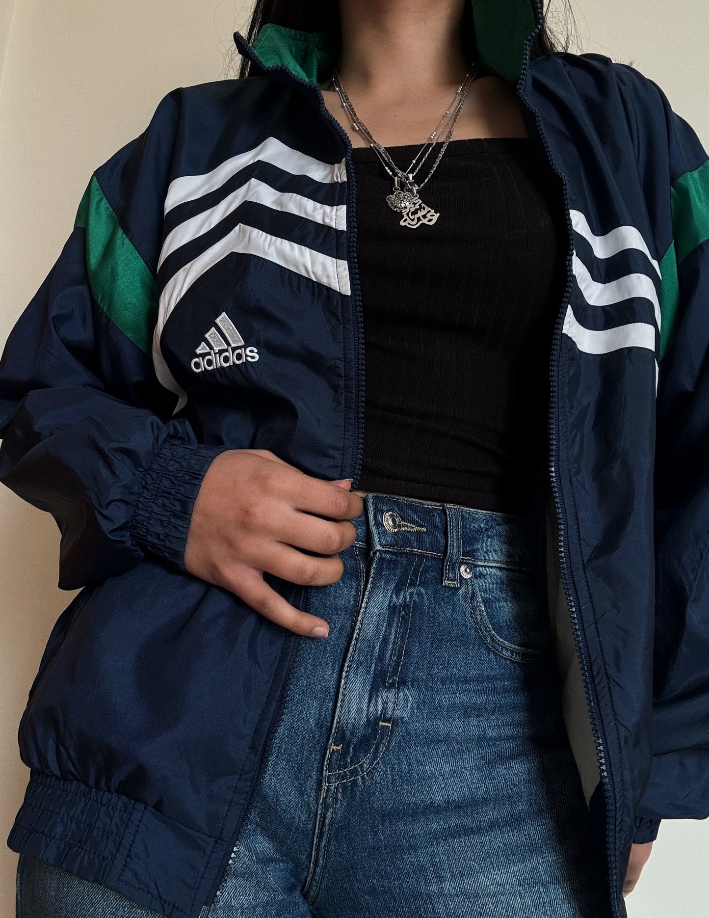 Vintage Adidas Navy & Green Blue Windbreaker
