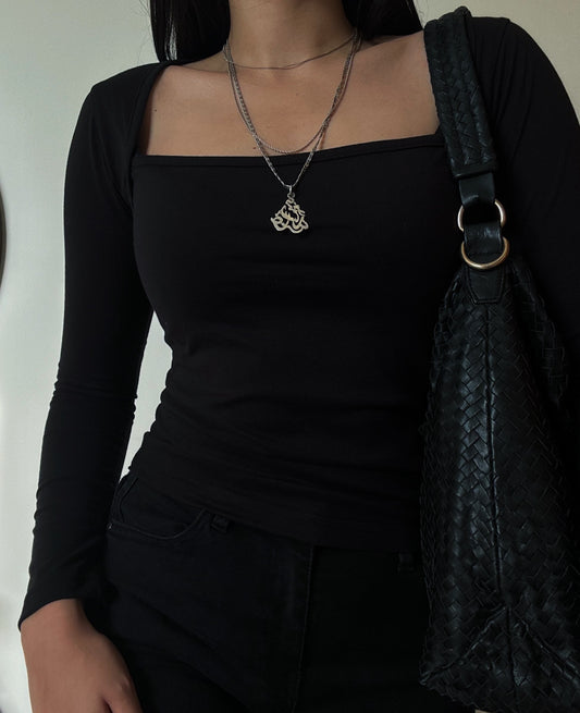 Basic Square Neck Top - Black