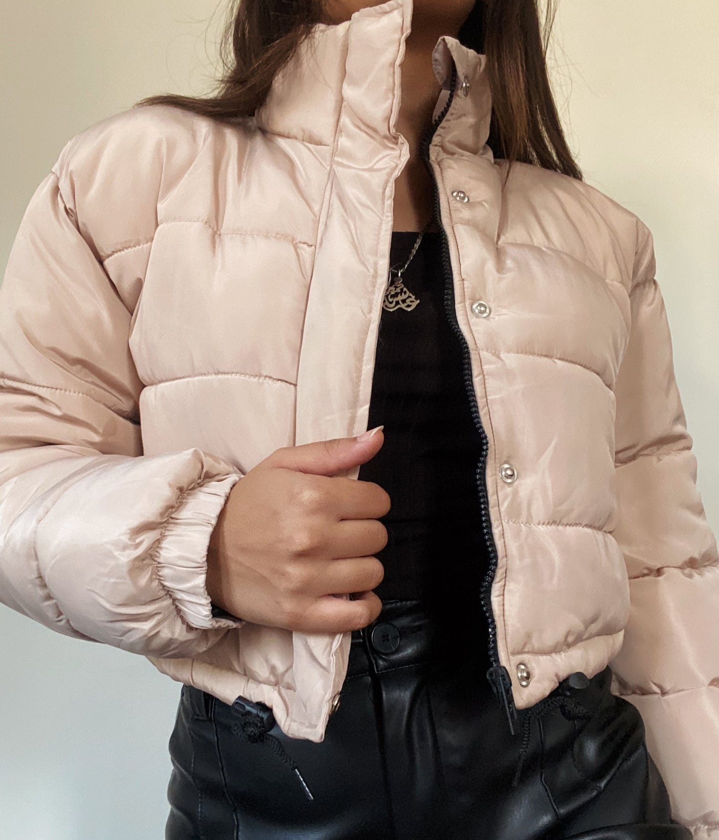 Beige Cropped Puffer