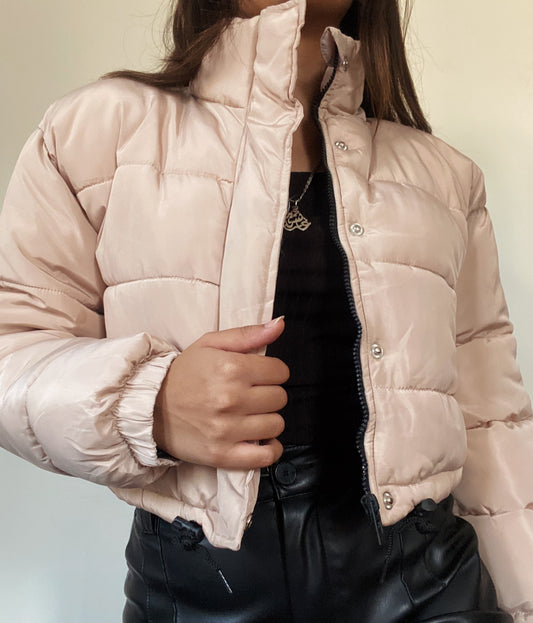 Beige Cropped Puffer