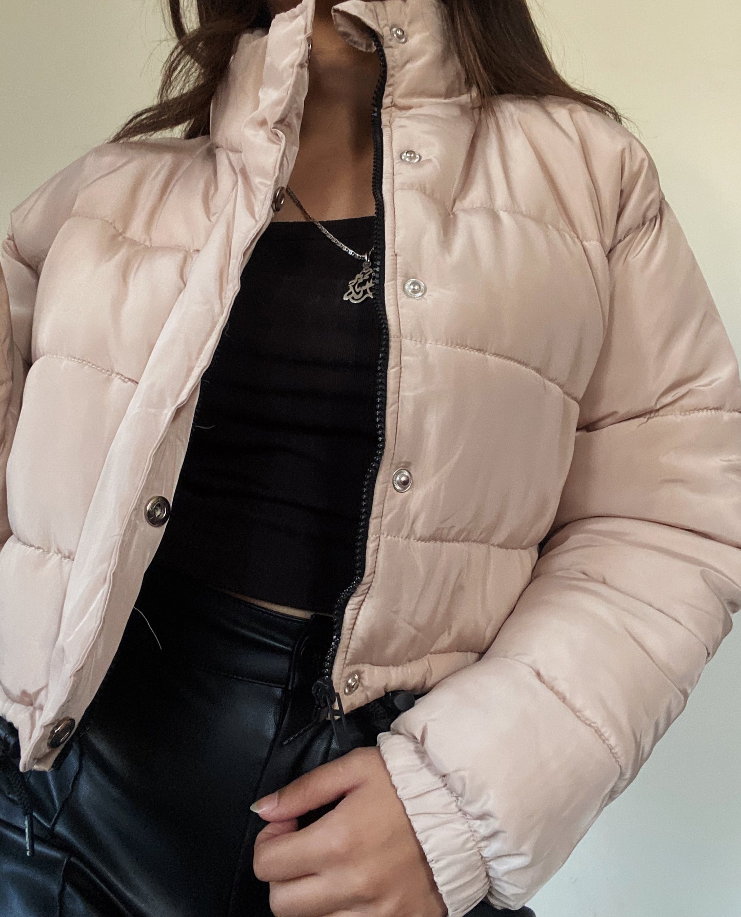 Beige Cropped Puffer
