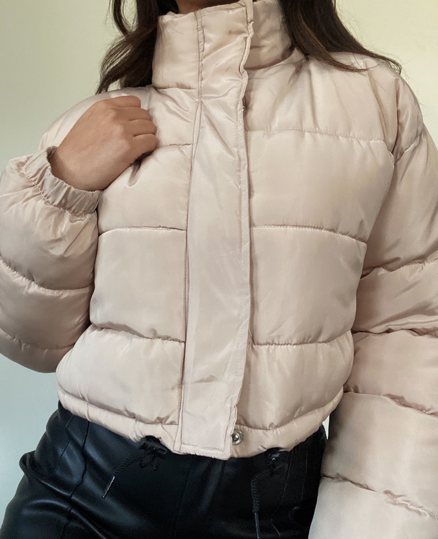 Beige Cropped Puffer