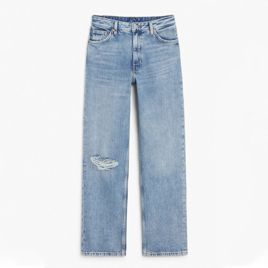Monki Blue Wide Leg Ripped Jeans